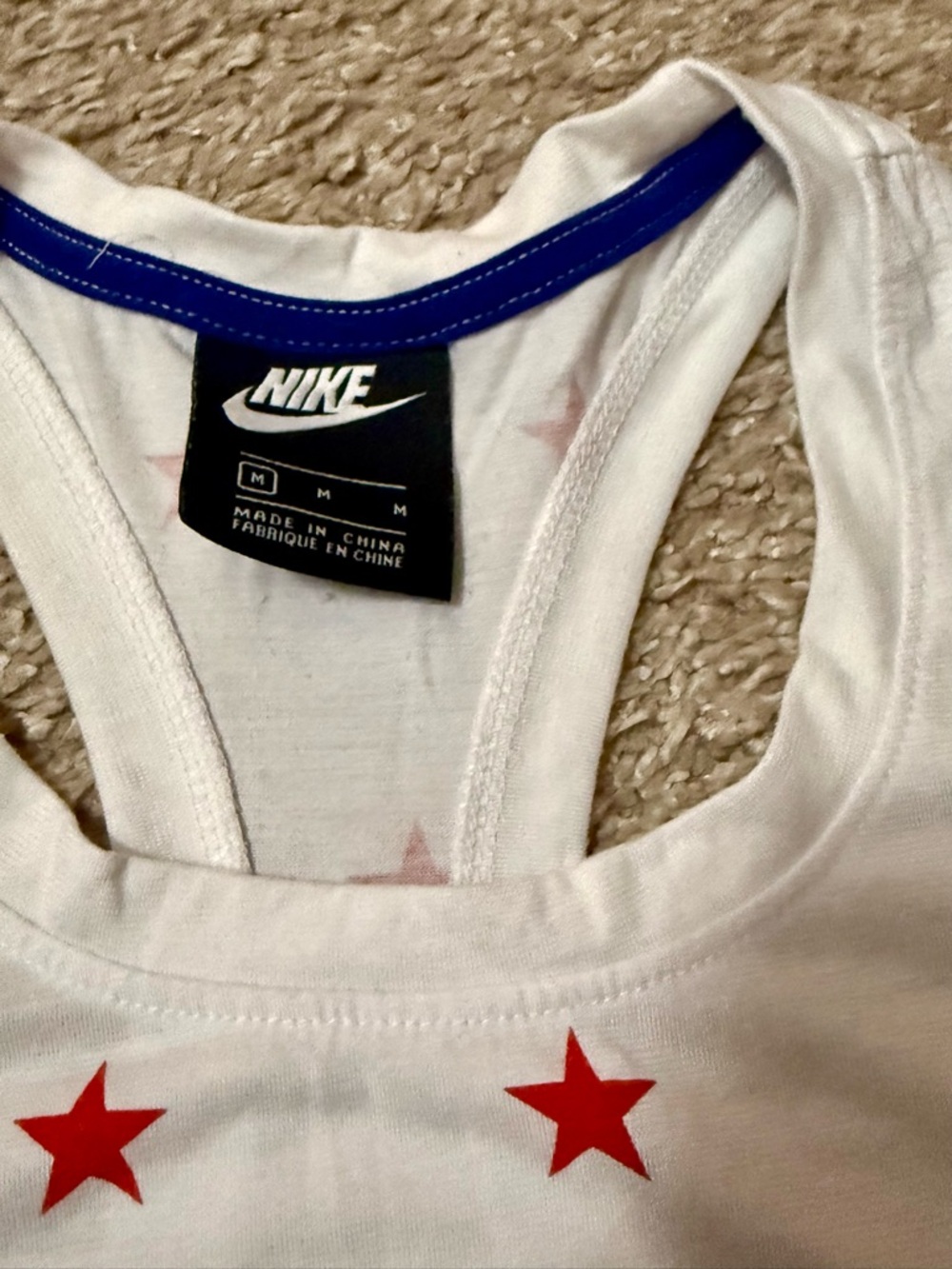 Nike White Tank with Blue Swoosh and Red Star Pattern - Picture 4 of 4
